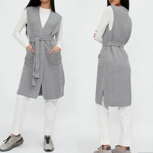 $395 NEW STUNNING Max Mara 100% Wool Waisted Coat Vest Cardigan Belted Ribbed M